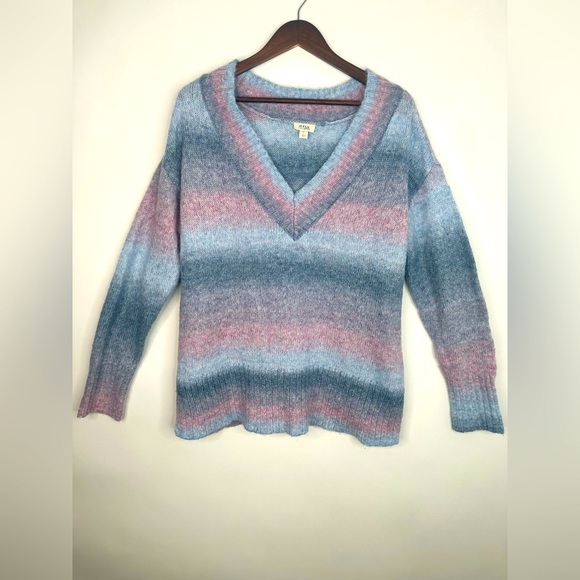 a.n.a‎ Women's Size L Long Sleeve V-Neck Color Block Chain Knit Sweater - Picture 1 of 15